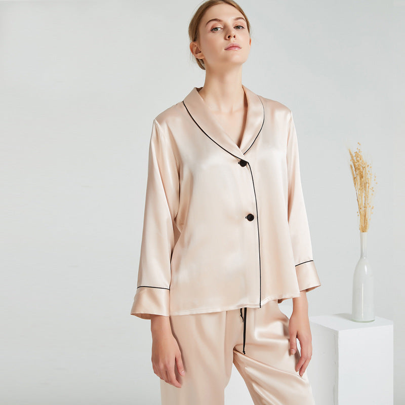 Silk pajamas, long sleeves, trousers, suits, women's 100% mulberry silk pajamas, loungewear