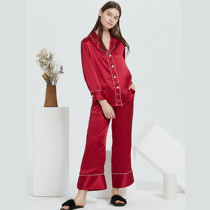 Silk pajamas, women's long sleeves, trousers 100% mulberry silk, loungewear