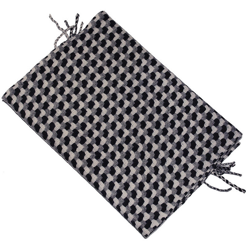 Top cashmere, classic, black and white, gray woven grid, thick, cashmere, fringed scarf.