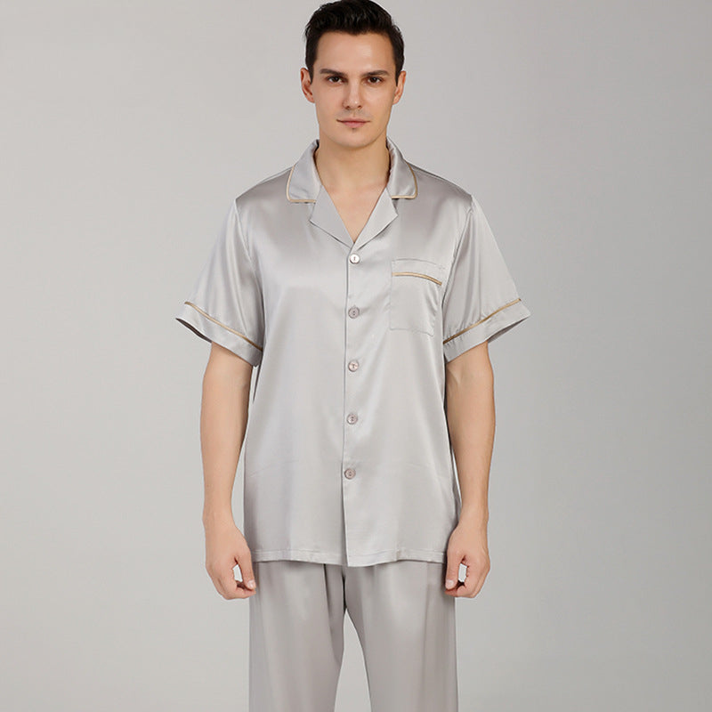 Men's loungewear, short-sleeved trousers pajamas, mulberry silk