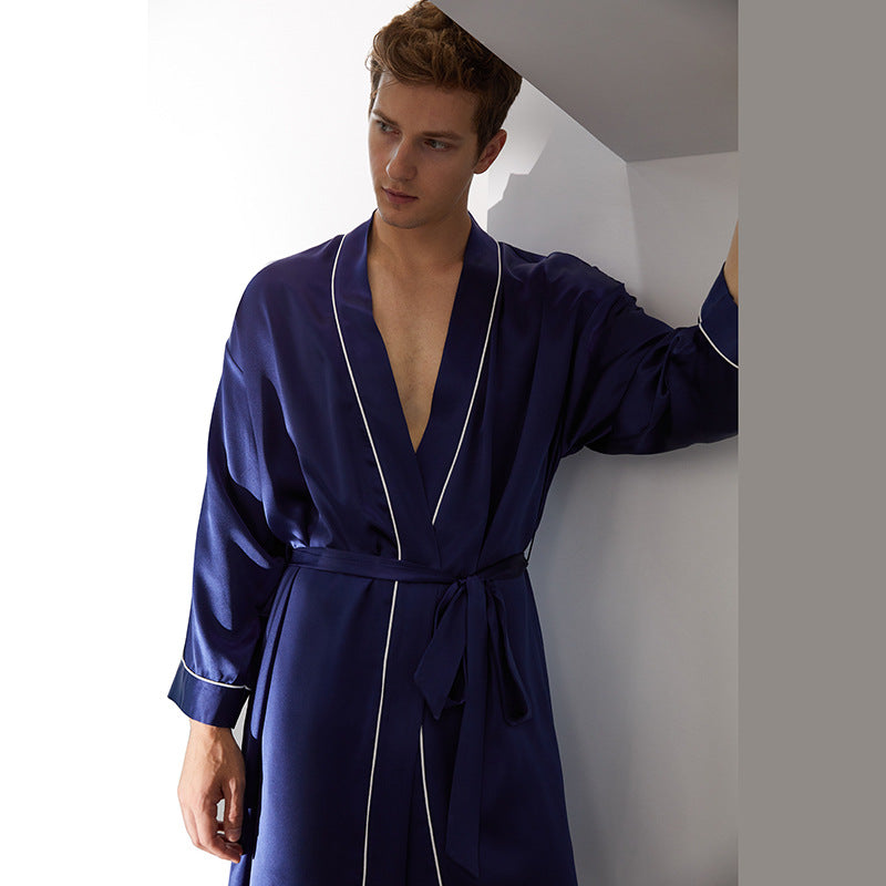 19 mmi, men's silk nightgown, trousers, suit, silk, long pajamas, mulberry silk, loungewear