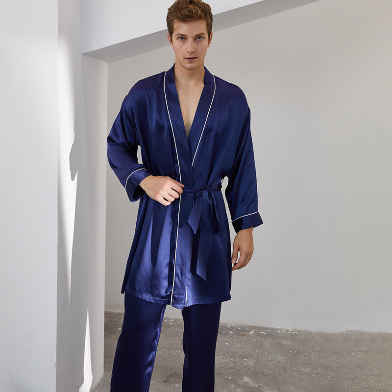 19 mmi, men's silk nightgown, trousers, suit, silk, long pajamas, mulberry silk, loungewear