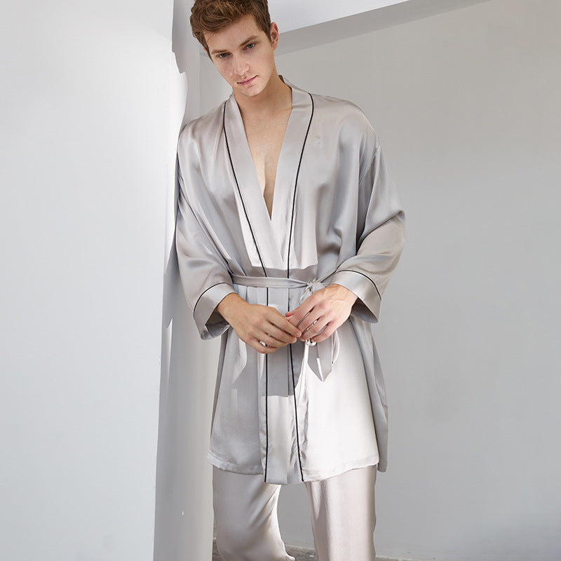 19 mmi, men's silk nightgown, trousers, suit, silk, long pajamas, mulberry silk, loungewear