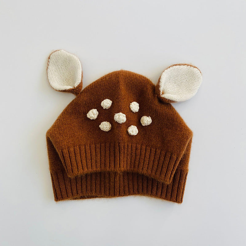 Cashmere children, cashmere hat, hand embroidered, sika deer, hat, thermal, cartoon hat