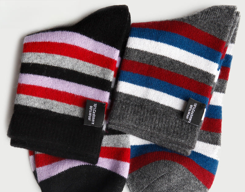 Striped socks, wool socks, short tube socks, autumn and winter, thickened, warm, colored, women's and men's, knitted socks