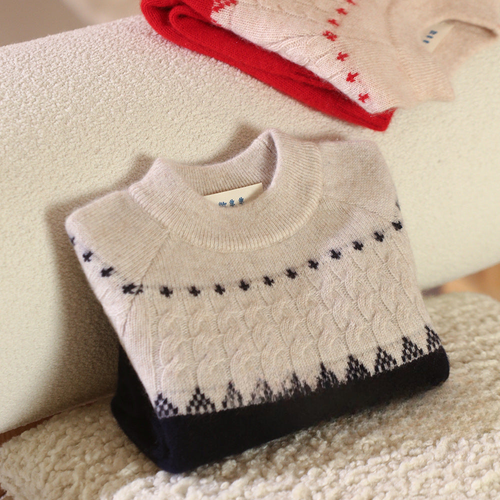 Counting sheep, autumn and winter new baby New Year's pack three strands thickened 100% cashmere pullover sweater