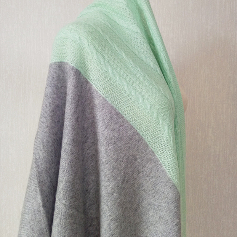 Two-color, twisted knitted cashmere, scarf, shawl