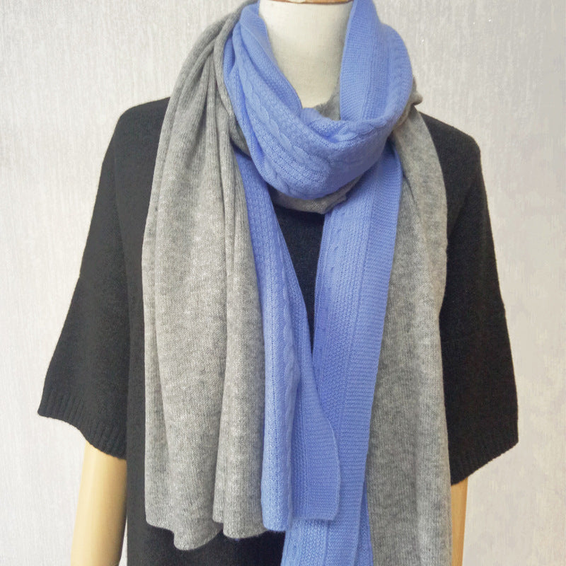 Two-color, twisted knitted cashmere, scarf, shawl