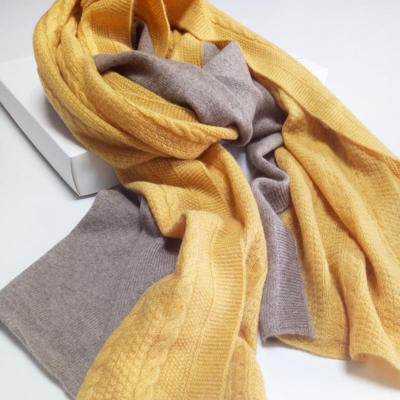 Two-color, twisted knitted cashmere, scarf, shawl