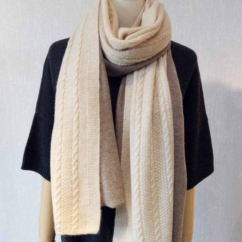 Two-color, twisted knitted cashmere, scarf, shawl