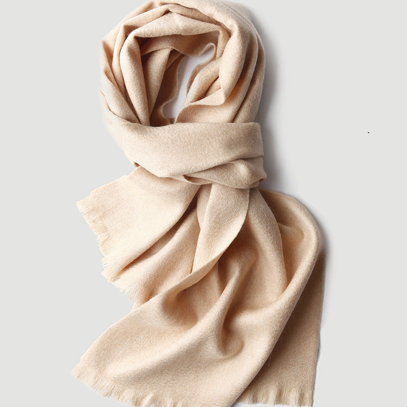 Solid color, cashmere scarf, shawl, female and male, couple style, short beard, water ripple, autumn and winter, thickened, warm.