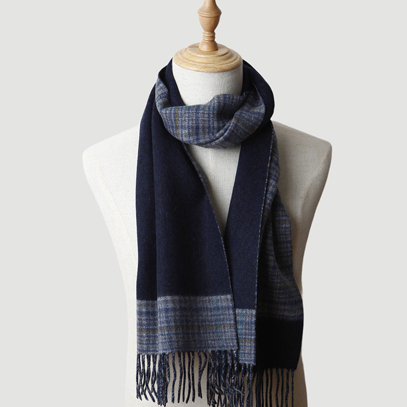 Men's, double-sided jacquard, cashmere scarf, plaid, solid color men's, thickened, warm.