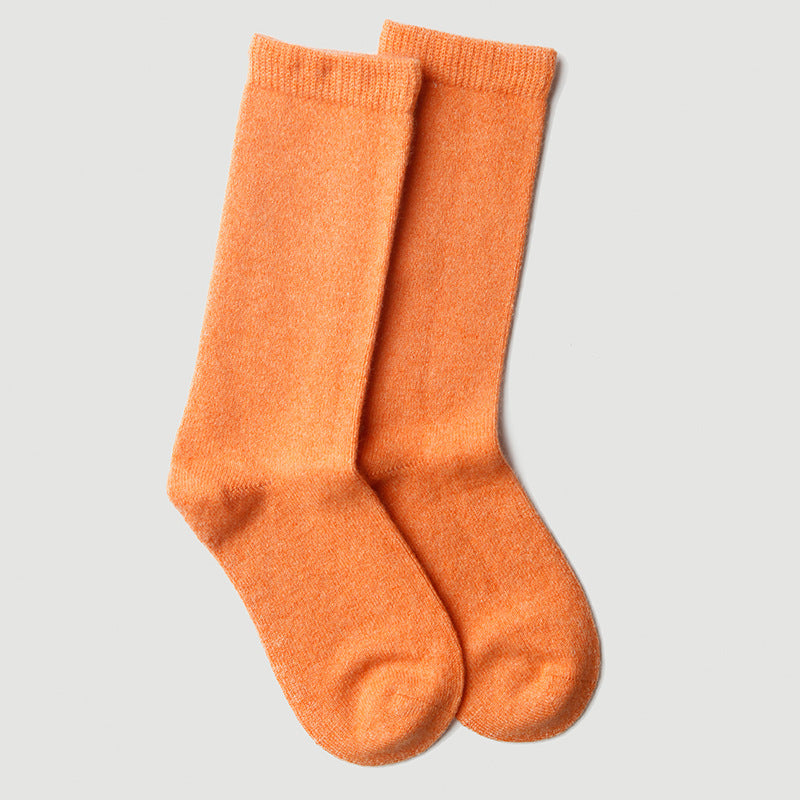 Knitted, cashmere socks, thickened, warm, socks, extended, medium tube socks, solid color, men and women