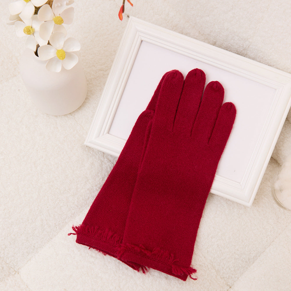 Solid color, cashmere, gloves, thermal, knitted, women