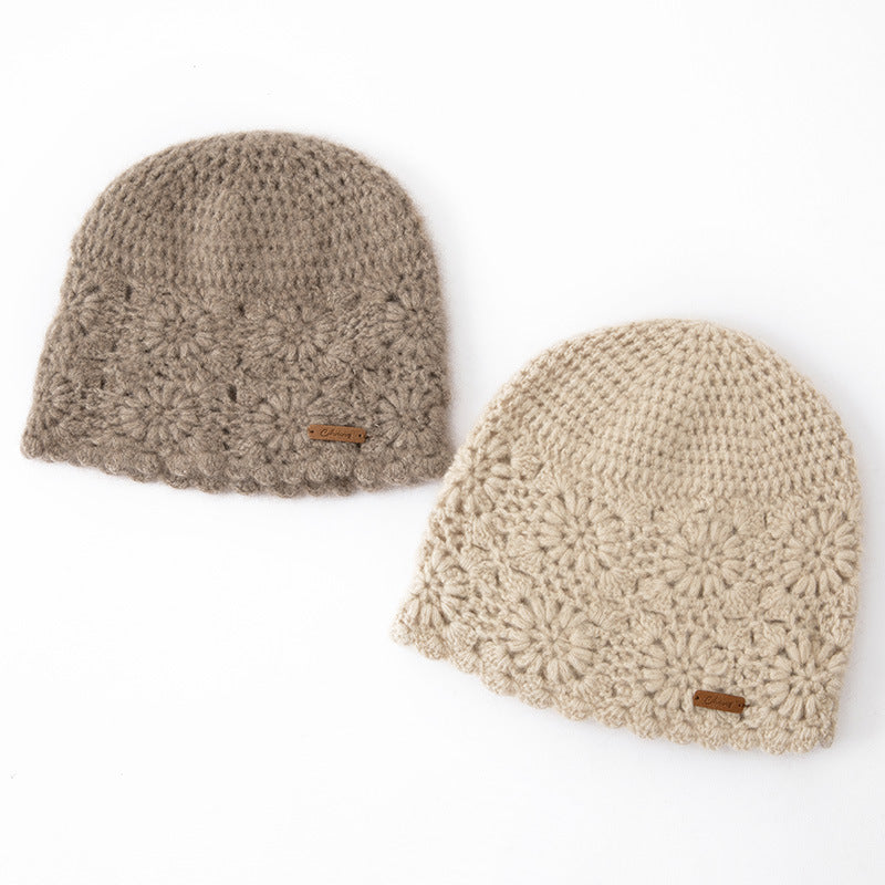 Autumn and winter, thickened, pure cashmere, knitted, hat, warm, purely hand-knitted.