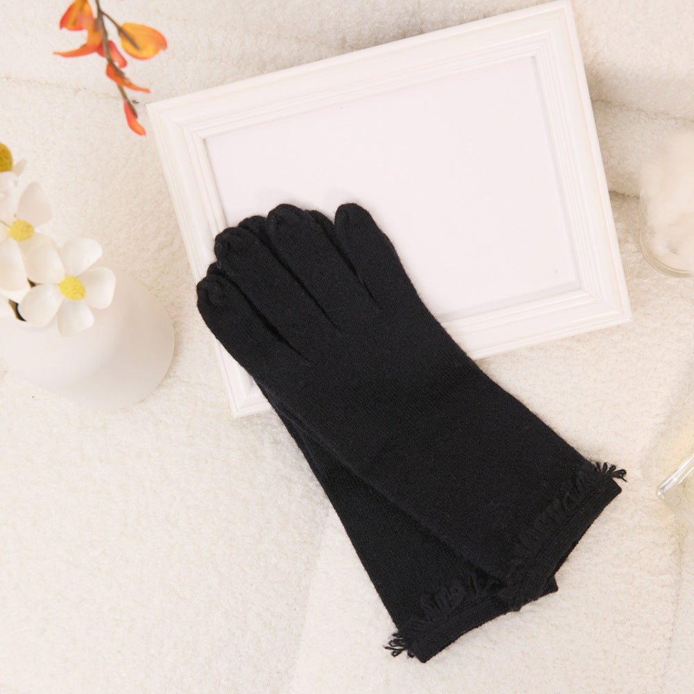 Solid color, cashmere, gloves, thermal, knitted, women