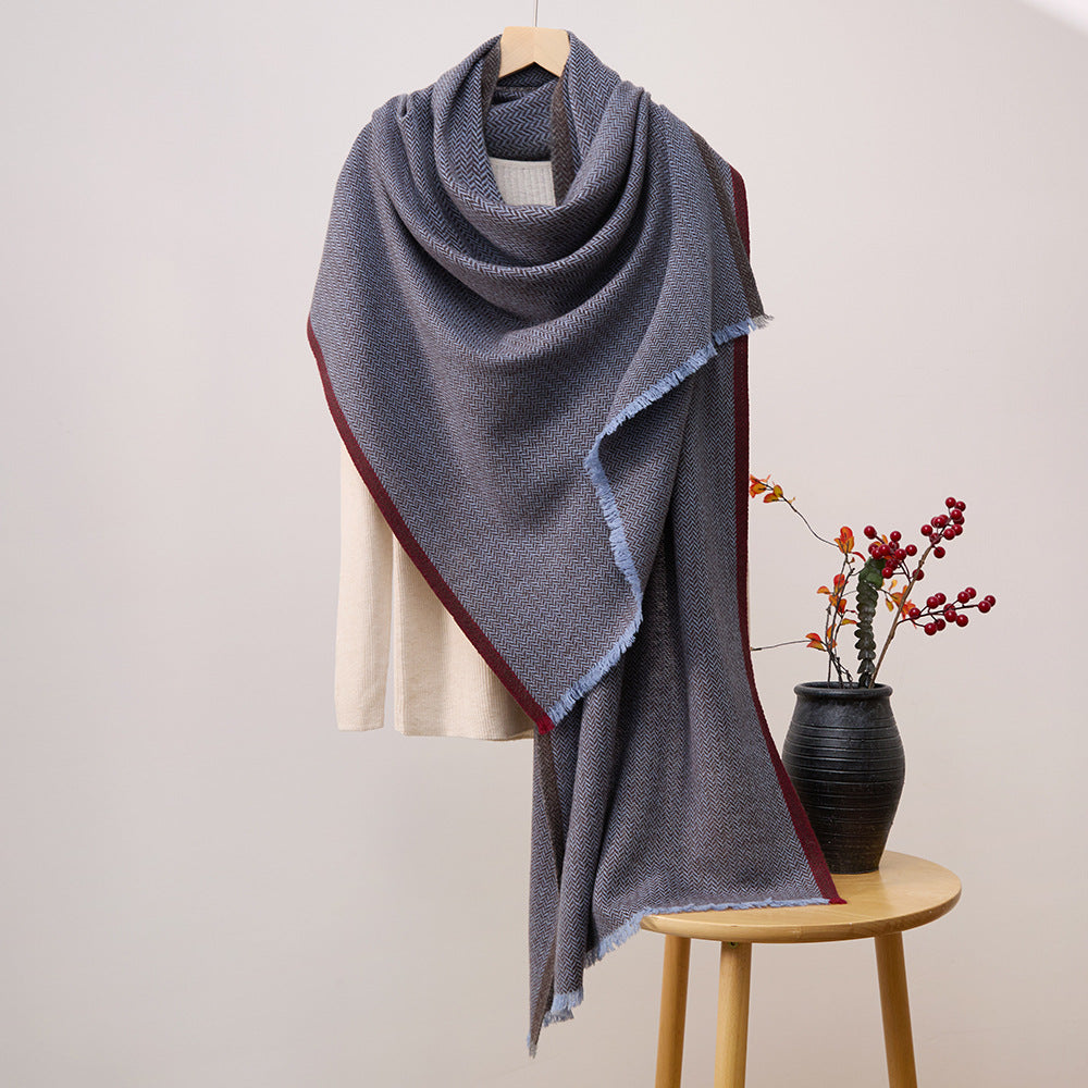 Autumn and winter, colored edge, cashmere scarf, men and women, warmth, scarf, cashmere shawl.