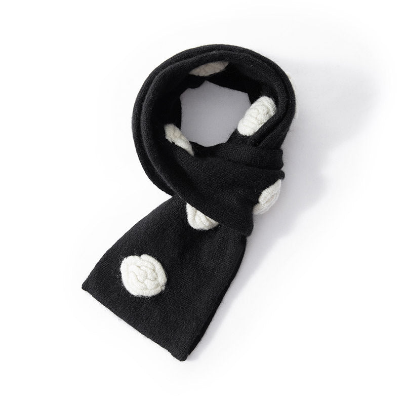 Cashmere scarf 100% pure cashmere camellia, three-dimensional scarf, male and female, knitted, warm, small scarf.