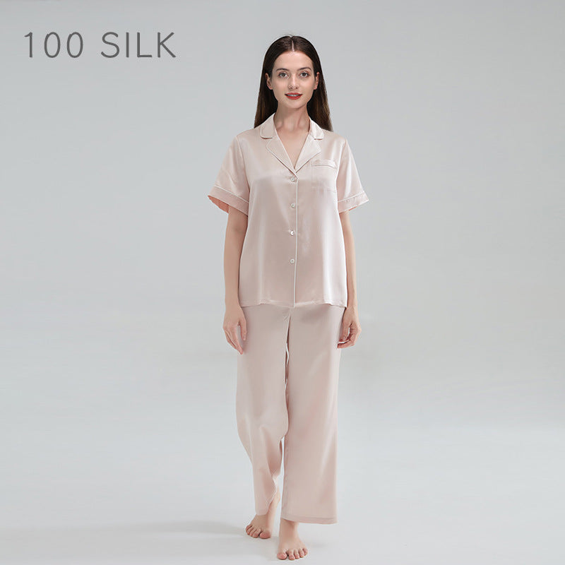 19 mmi, silk pajamas, women's 100% mulberry silk, short sleeves, trousers, loungewear