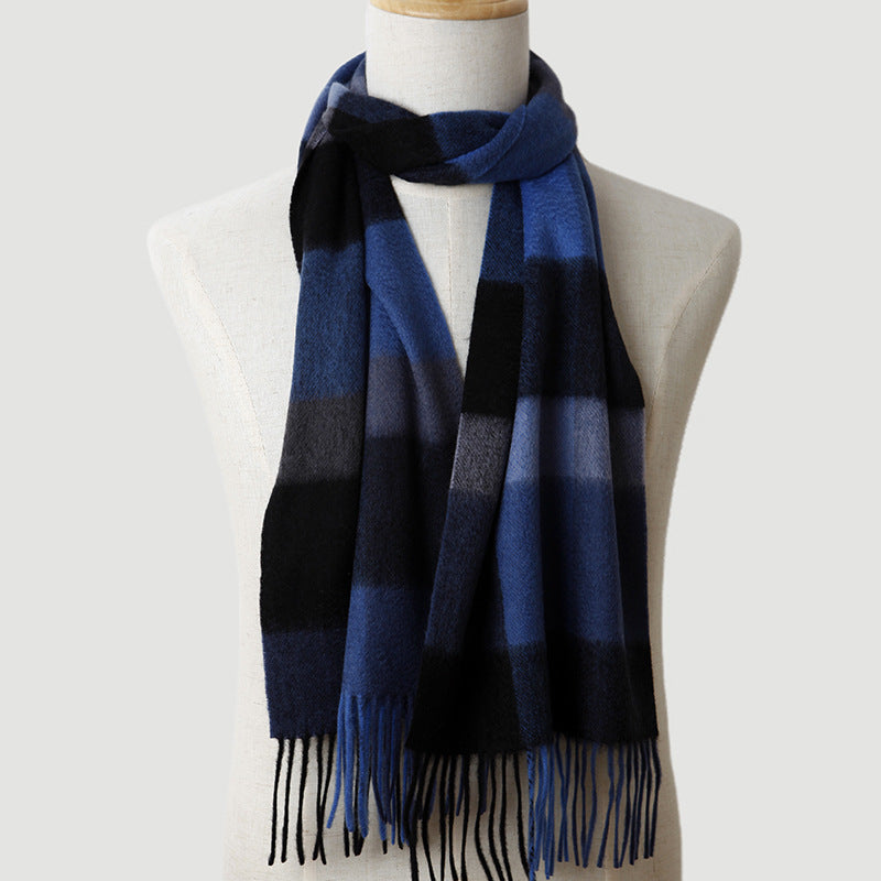 men  plaid cashmere scarf, striped, blue, male cashmere autumn and winter, thickened, warm