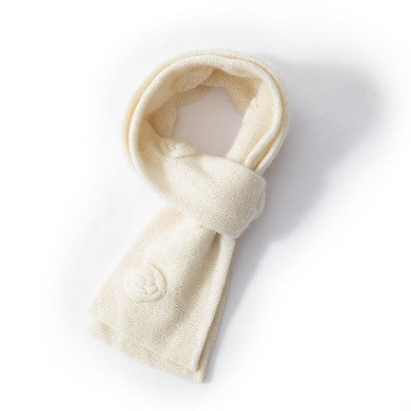 Cashmere scarf 100% pure cashmere camellia, three-dimensional scarf, male and female, knitted, warm, small scarf.