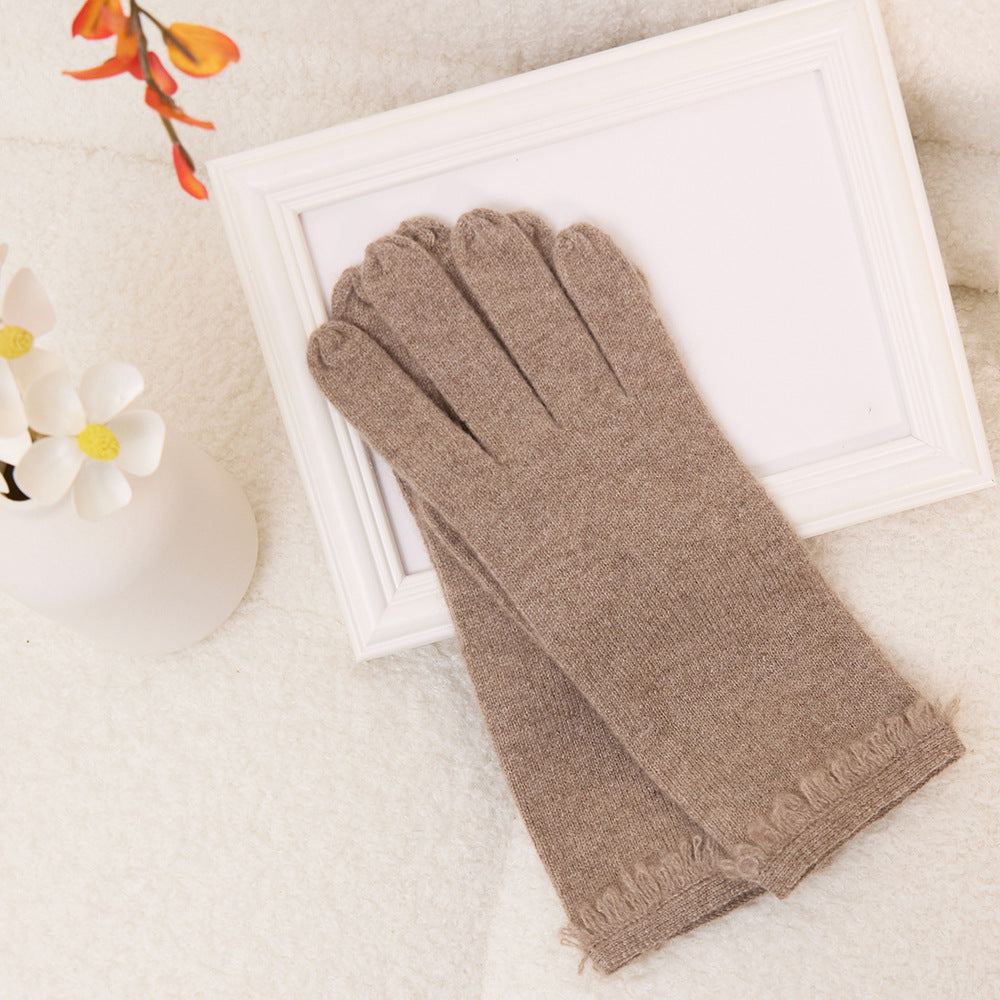 Solid color, cashmere, gloves, thermal, knitted, women