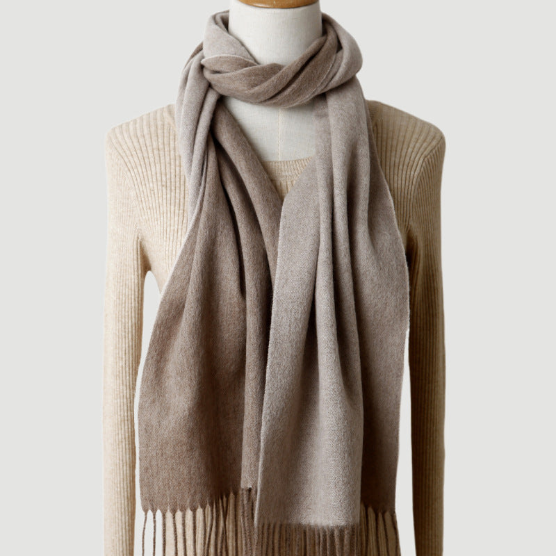 Men  double-sided wool, scarf, solid color, two-color, fringed, thickened, warm, scarf wool