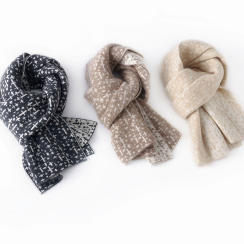 Cashmere scarf women's 100% pure cashmere autumn and winter new fashion color matching knitted warm scarf