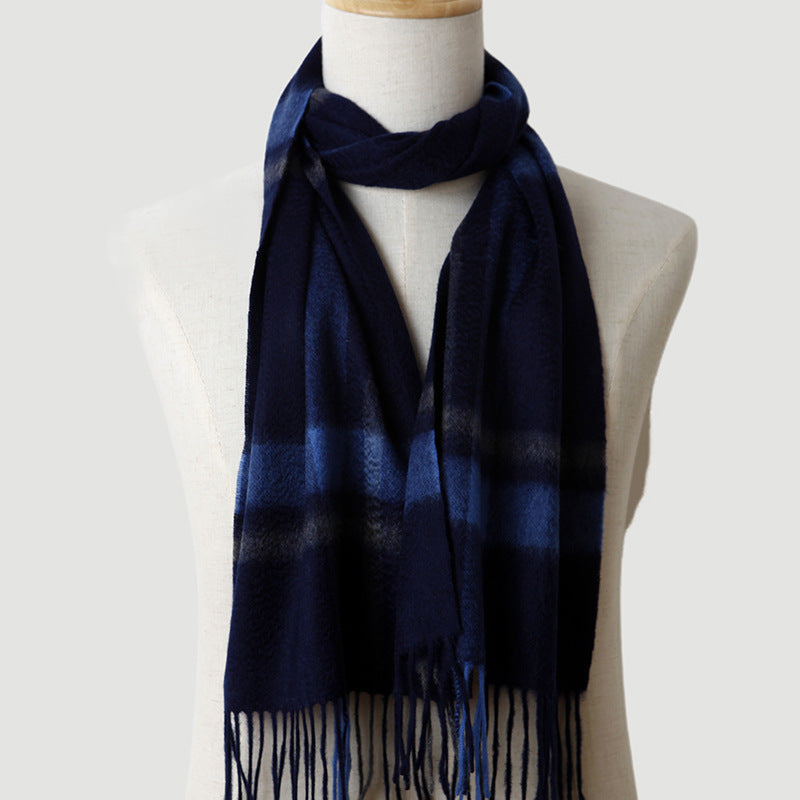 men  plaid cashmere scarf, striped, blue, male cashmere autumn and winter, thickened, warm