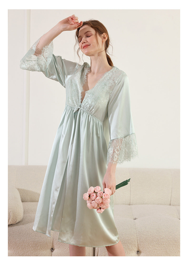 Silk nightgown 100% mulberry silk, suspenders, nightgown