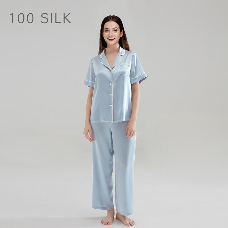 19 mmi, silk pajamas, women's 100% mulberry silk, short sleeves, trousers, loungewear