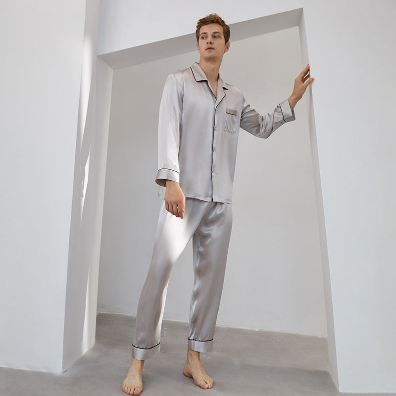 19 mmi silk pajamas mulberry silk comfortable long-sleeved suit men's loungewear silk pajamas