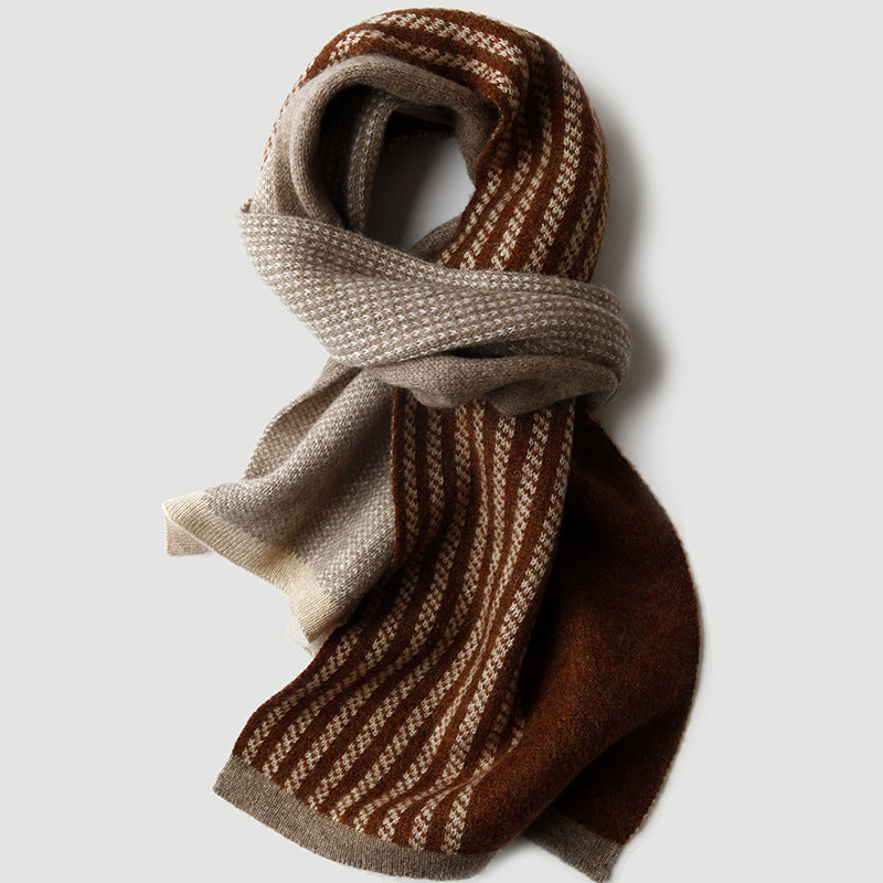 Double-sided striped knitted, cashmere scarf, men and women, couples, men and women, autumn and winter, thickened, warm