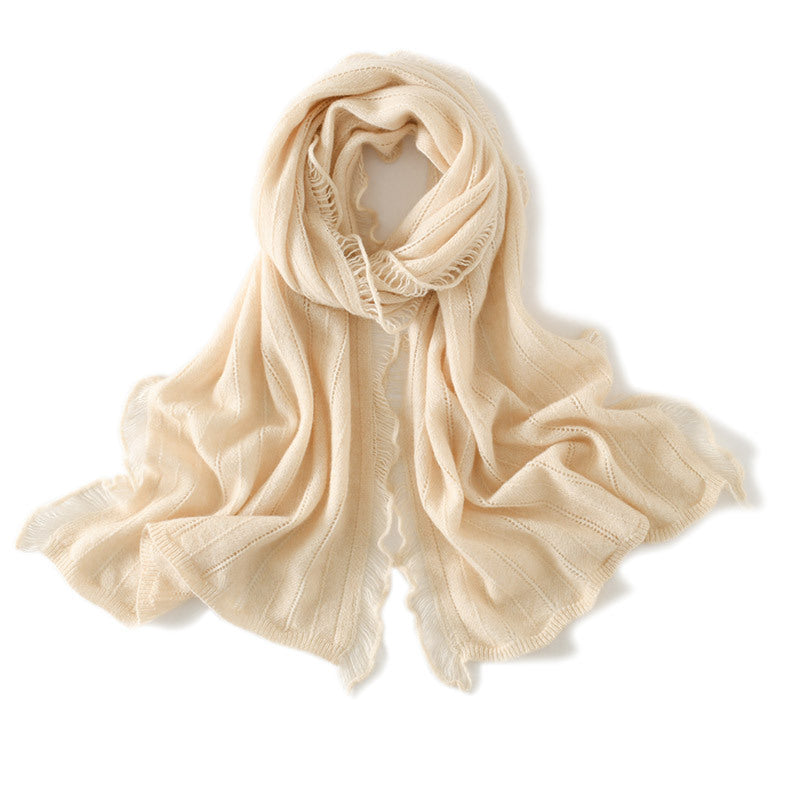 Knitted cashmere scarf women's autumn and winter new solid color hollow long oversized cashmere shawl warm cashmere scarf