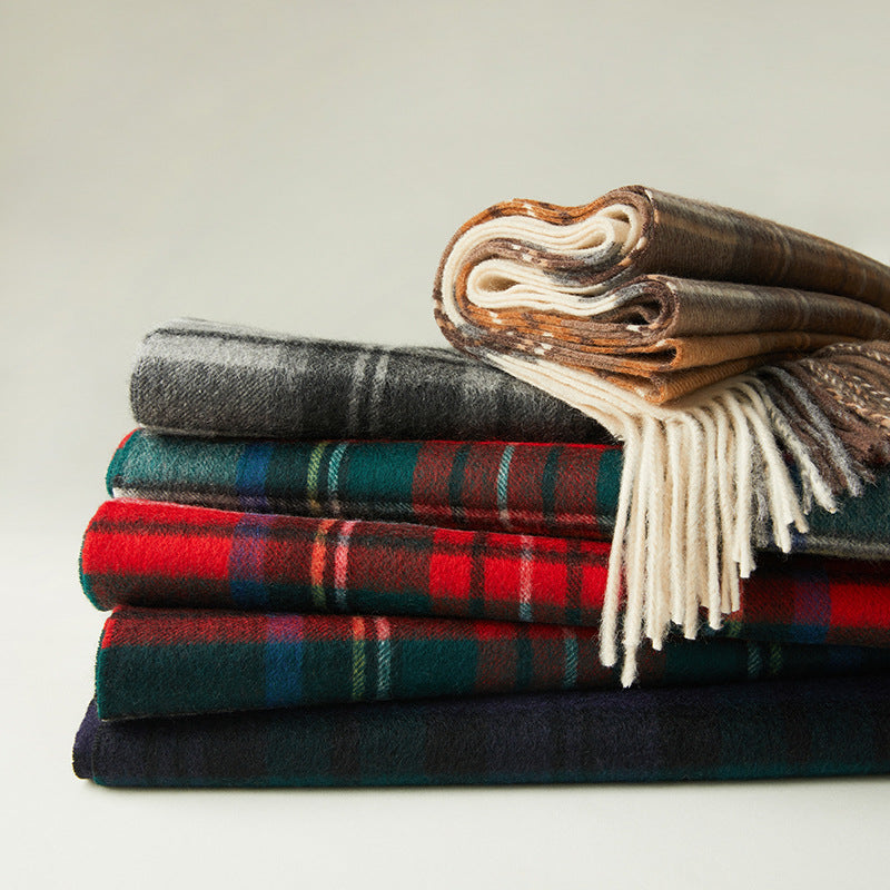 Plaid, water ripple, cashmere scarf, men and women, winter warmth, scarf, fringed cashmere, shawl.