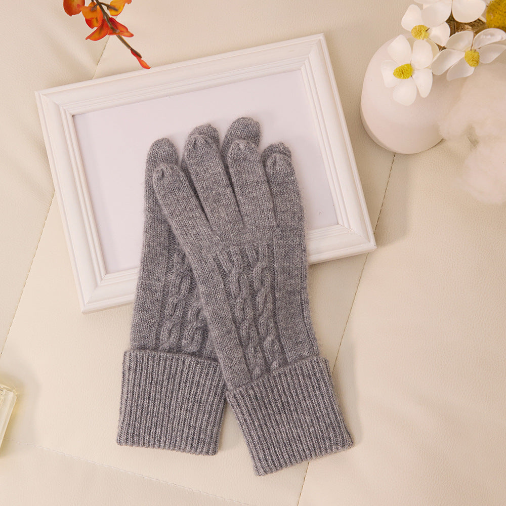 Cashmere, knitted, warm, solid color, gloves.