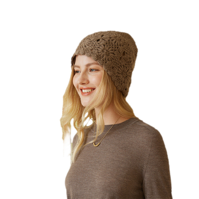 Cashmere hat, women's 100% pure cashmere, handmade, three-dimensional flower, knitted, knitted hat