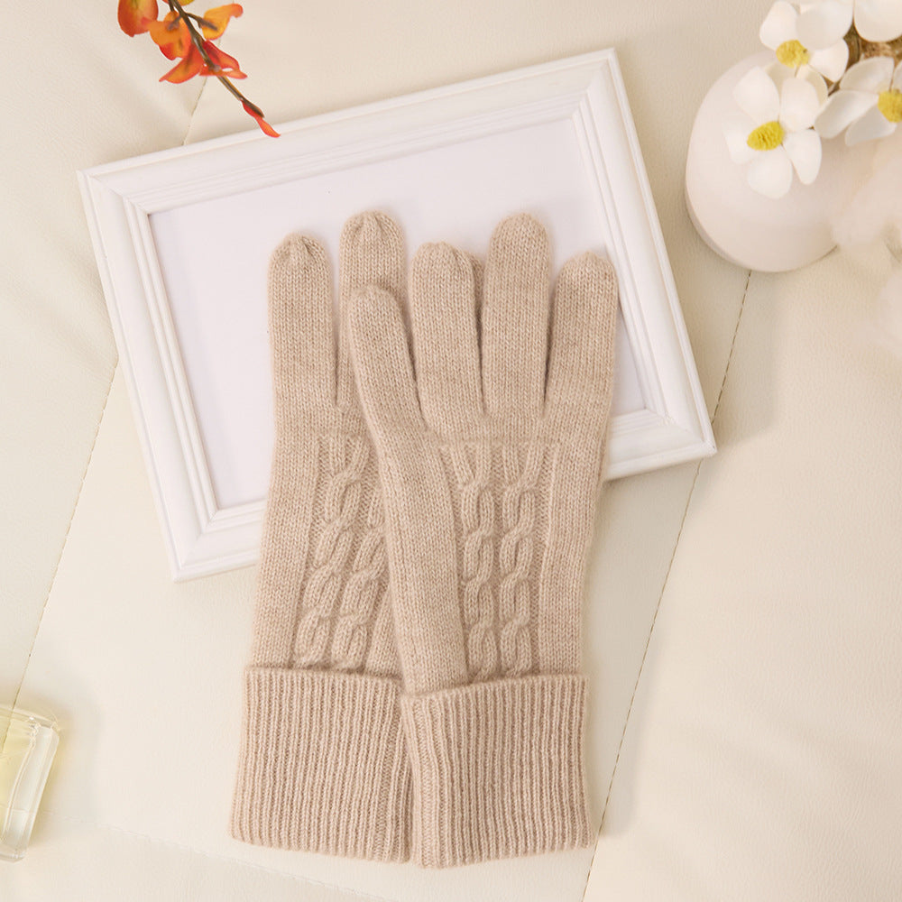 Cashmere, knitted, warm, solid color, gloves.