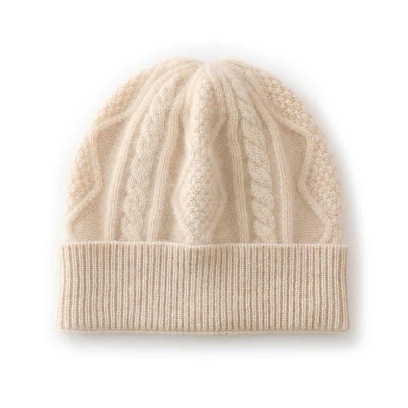 100% pure cashmere, hat, rhombus three strands, thickened, warm, knitted hat