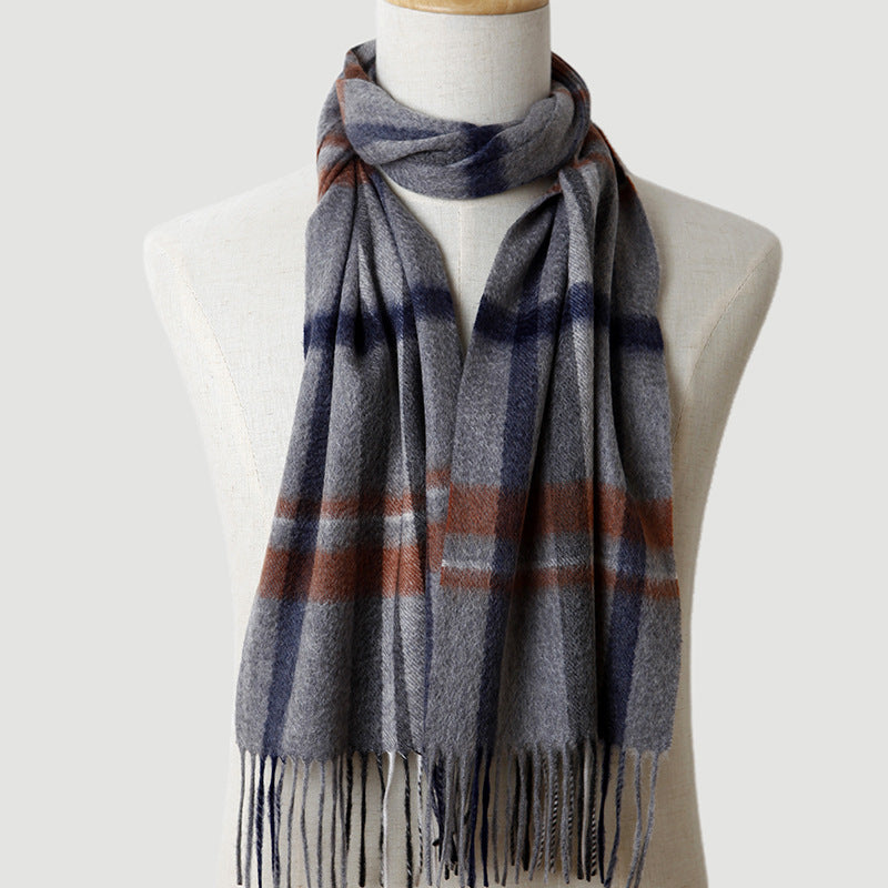 men  plaid cashmere scarf, striped, blue, male cashmere autumn and winter, thickened, warm