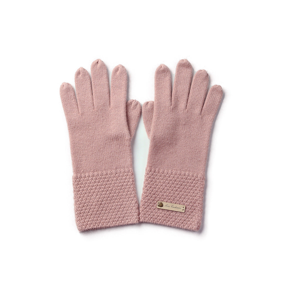 women Wide Wrist, Pure Cashmere, Knitted, Gloves