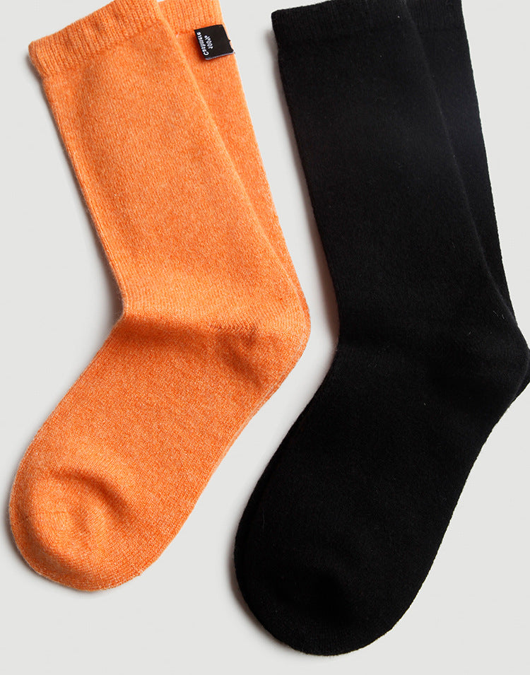 Knitted, cashmere socks, thickened, warm, socks, extended, medium tube socks, solid color, men and women