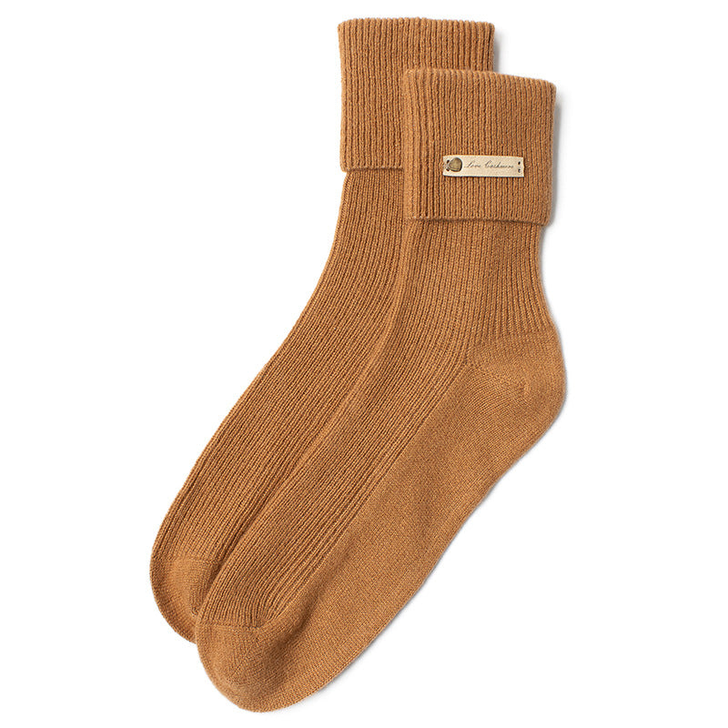 Knitted, solid color, thermal, cashmere socks