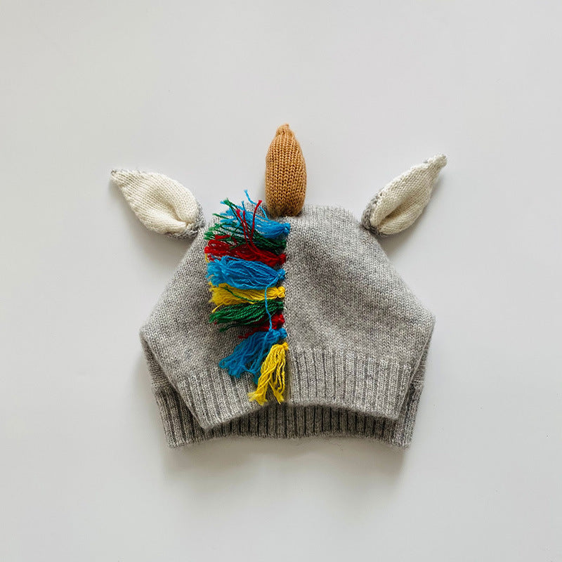 Cashmere children, cashmere hat, hand embroidered, sika deer, hat, thermal, cartoon hat