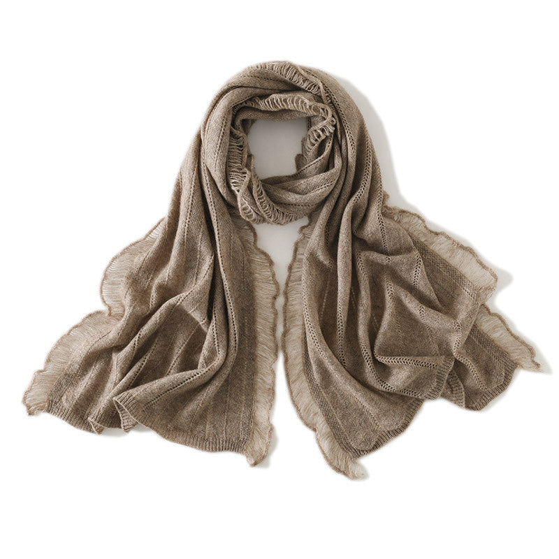 Knitted cashmere scarf women's autumn and winter new solid color hollow long oversized cashmere shawl warm cashmere scarf