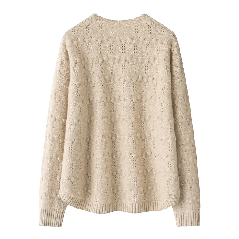 423G, autumn and winter 100% pure cashmere, crew neck, hollow, jacquard, cashmere sweater