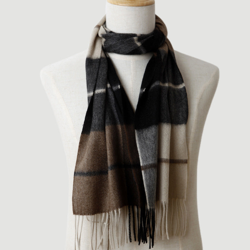 men  plaid cashmere scarf, striped, blue, male cashmere autumn and winter, thickened, warm