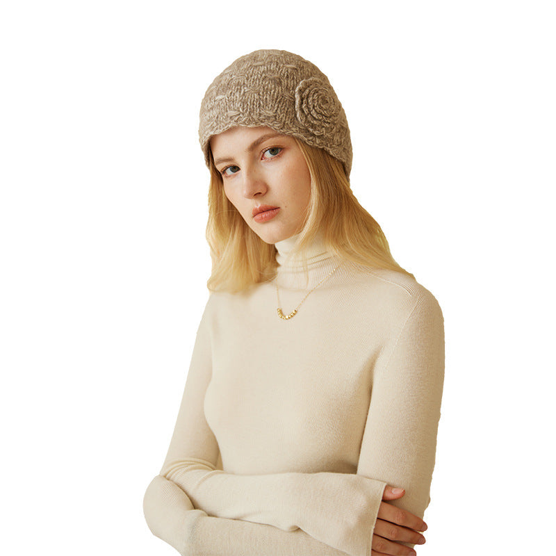 Cashmere hat, women's 100% pure cashmere, autumn and winter, handmade, three-dimensional flower knitting, hat knitted hat