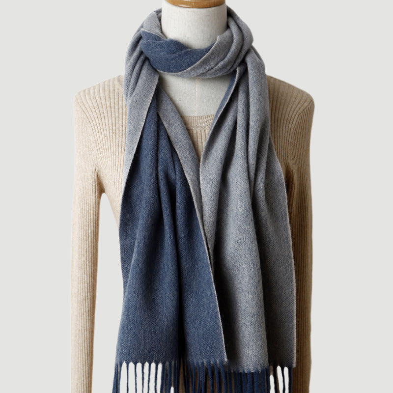 Men  double-sided wool, scarf, solid color, two-color, fringed, thickened, warm, scarf wool