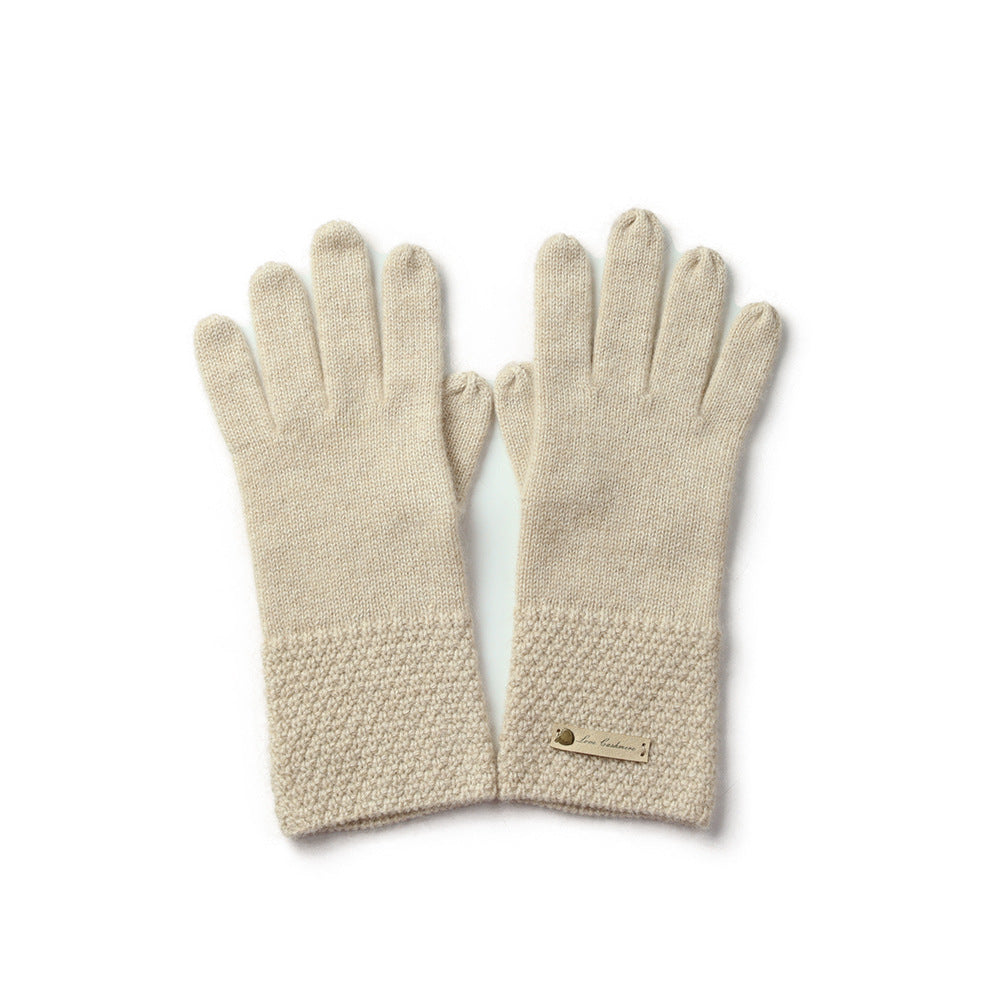 women Wide Wrist, Pure Cashmere, Knitted, Gloves